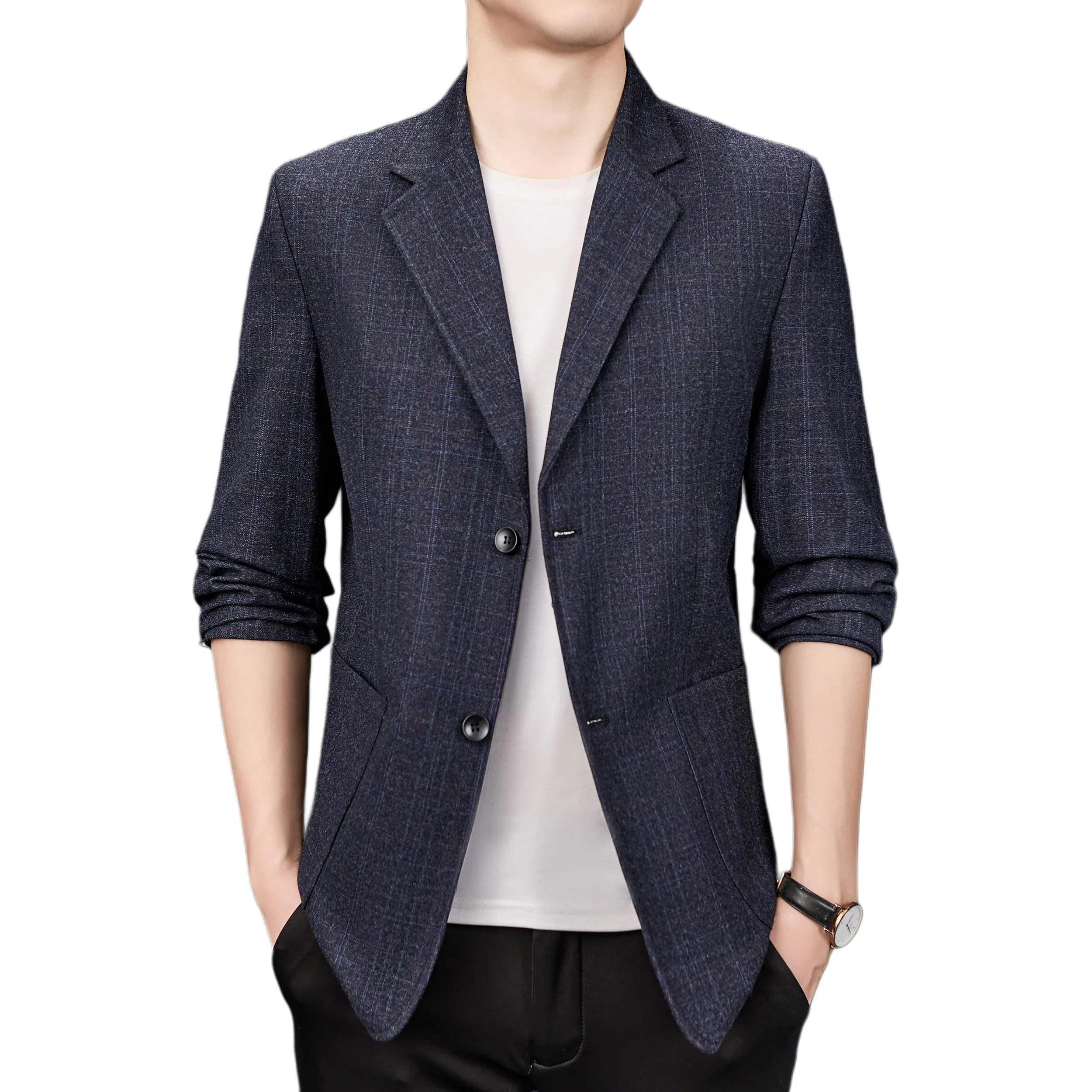 老爷车 男装春秋季格子拼色经典时尚奢华立体设计商务外套西装 男款