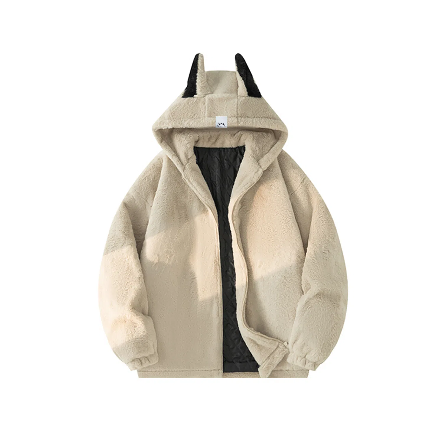 【dme】 潮流时尚情侣款仿兔毛保暖软糯加绒加厚棉衣外套男秋冬宽松百搭兔朵装饰舒适棉服 男女同款