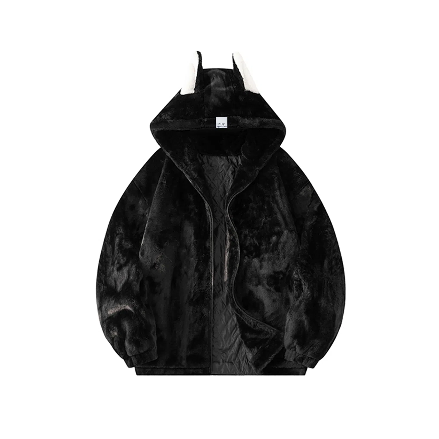 【dme】 潮流时尚情侣款仿兔毛保暖软糯加绒加厚棉衣外套男秋冬宽松百搭兔朵装饰舒适棉服 男女同款