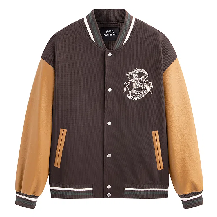 PEACEBIRD MEN Chocolate Baseball Jacket