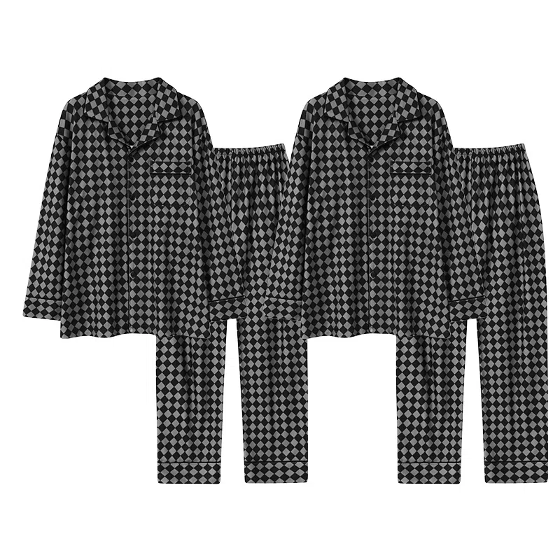静英鸾 翻领格子简约风德绒加厚保暖休闲舒适家居服睡衣套装 男女同款