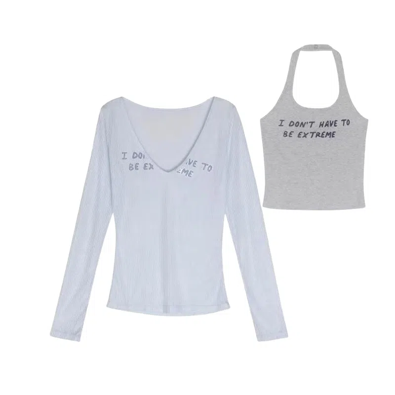 望莱仕 纯欲叠穿背心镂空长袖罩衫休闲套装 女款