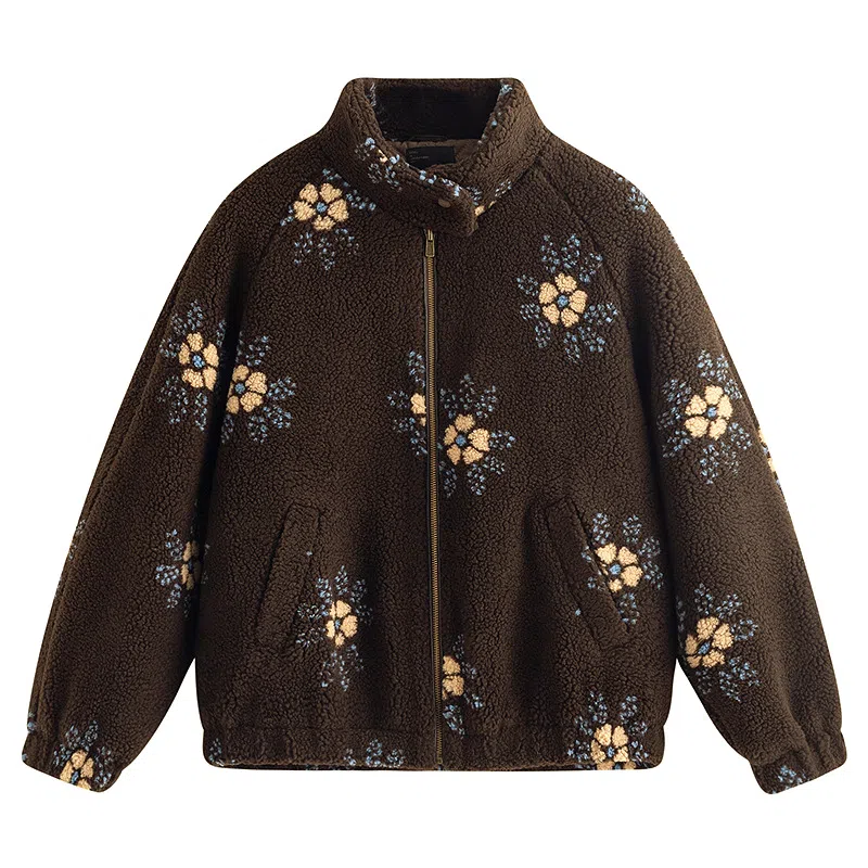 茵曼 夹棉刺绣宽松长袖棉服 女款