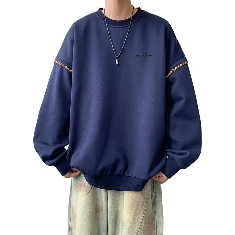 【美式高街学院风复古潮流撞色绣花边】布客行 别针款可拆卸铜标落肩宽松简约通勤运动舒适休闲百搭套头长袖卫衣 男女同款