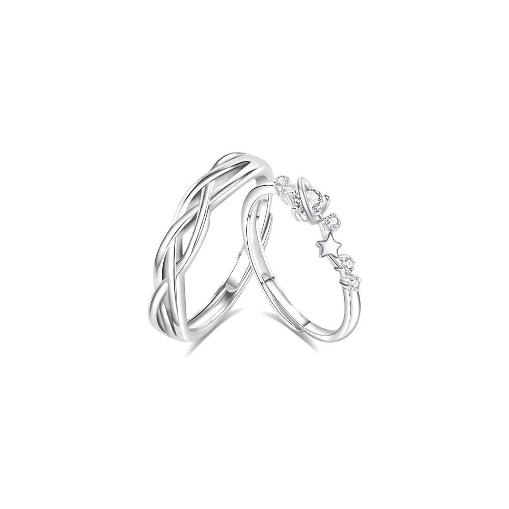 【纯银999】 凤祥囍事 老凤祥 经典百搭小众设计简约时尚闪耀星球爱意满满学生日常轻奢甜蜜高级感开口可调节 足银 戒指 男女同款情侣款