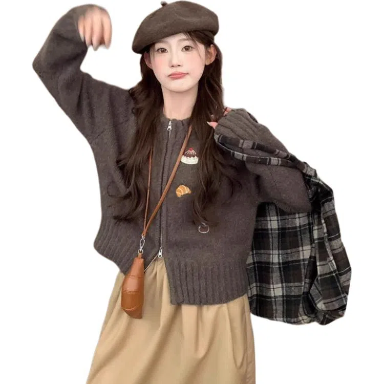 轻迎 韩系时尚复古高级感慵懒宽松卡通动漫长袖通勤开衫外套针织衫 女款