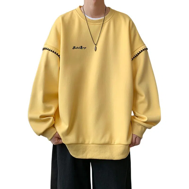 【美式高街学院风复古潮流撞色绣花边】布客行 别针款可拆卸铜标落肩宽松简约通勤运动舒适休闲百搭套头长袖卫衣 男女同款