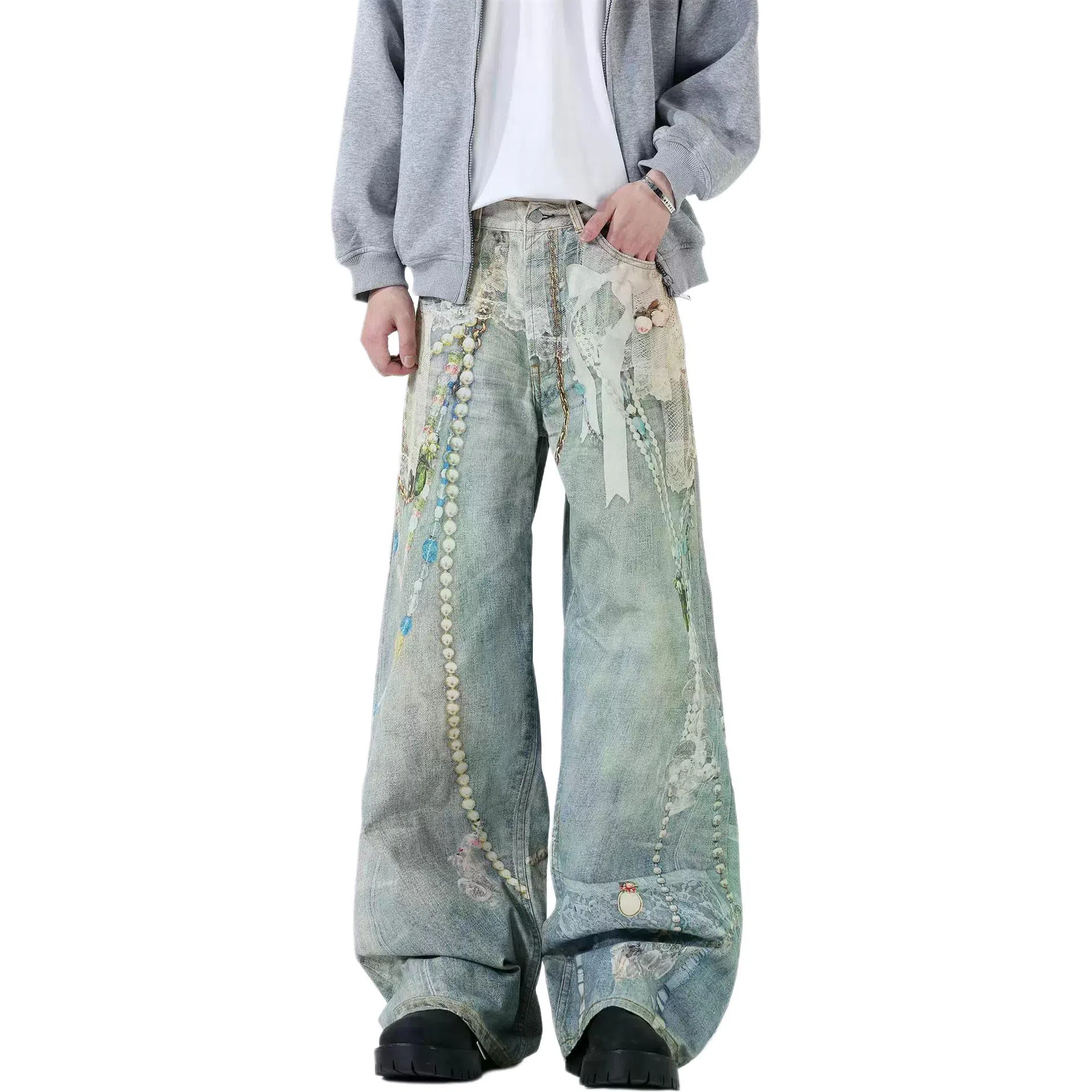PANDA ADEVIL 3D Washed Loose Denim Pants