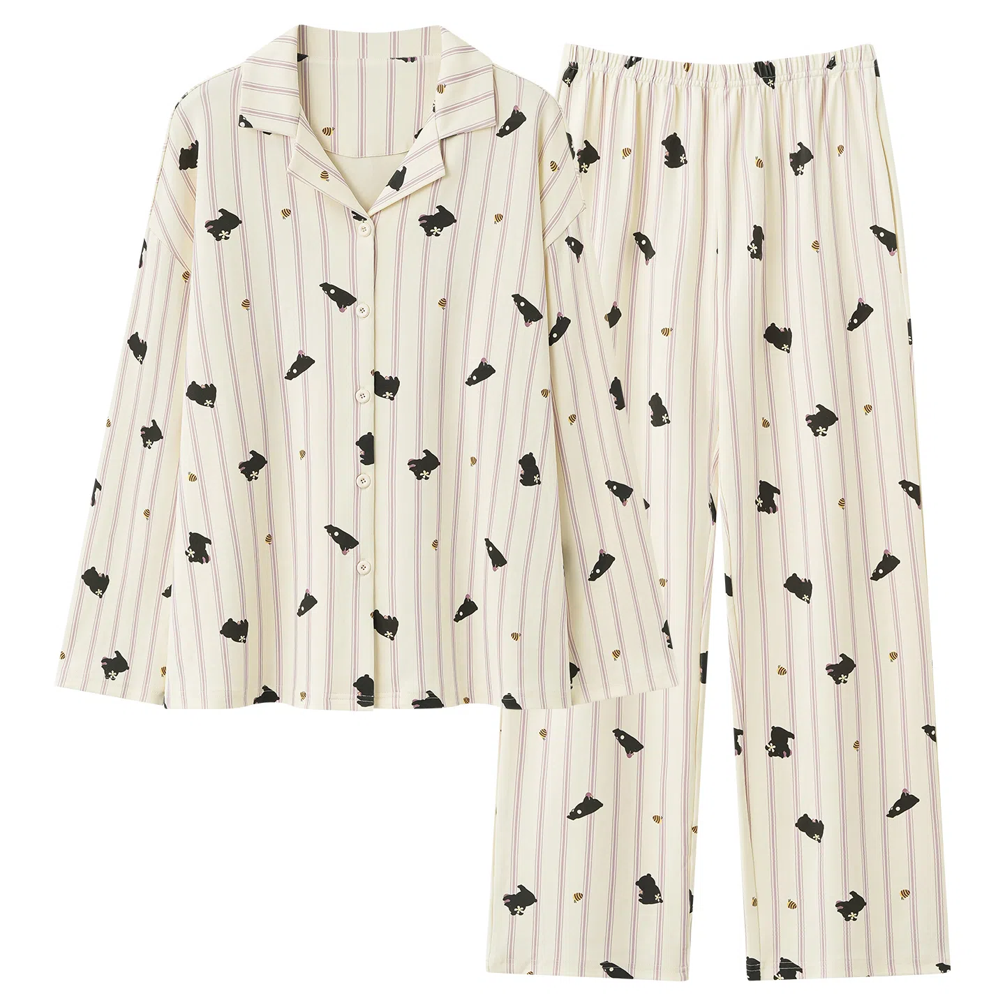 莫代尔 慵懒舒适亲肤细腻纯棉翻领开衫时尚气质百搭长袖长裤家居服可外穿睡衣套装 女款