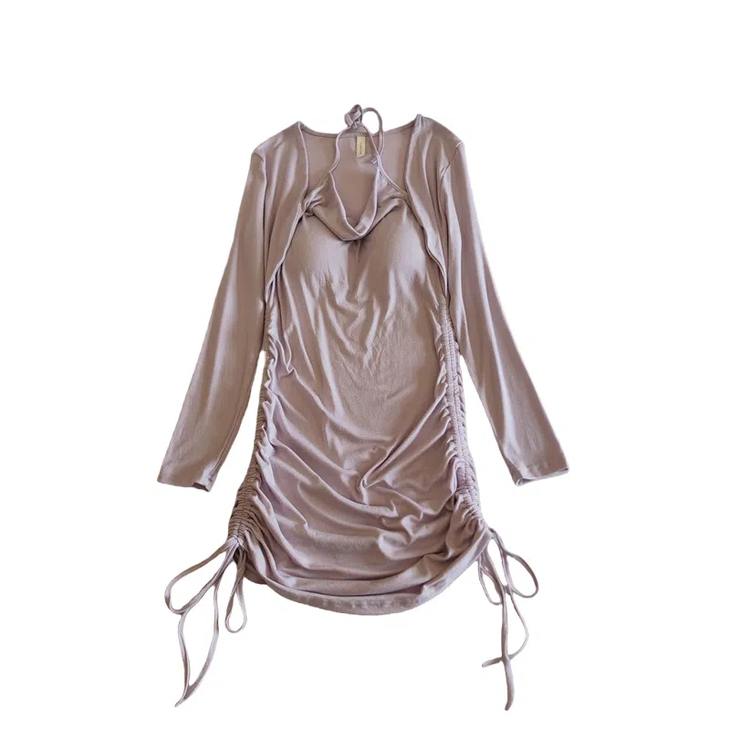 莫代尔 韩版休闲简约舒适轻柔细腻长袖裙宽松显瘦自带胸垫防凸点家居裙睡裙 女款