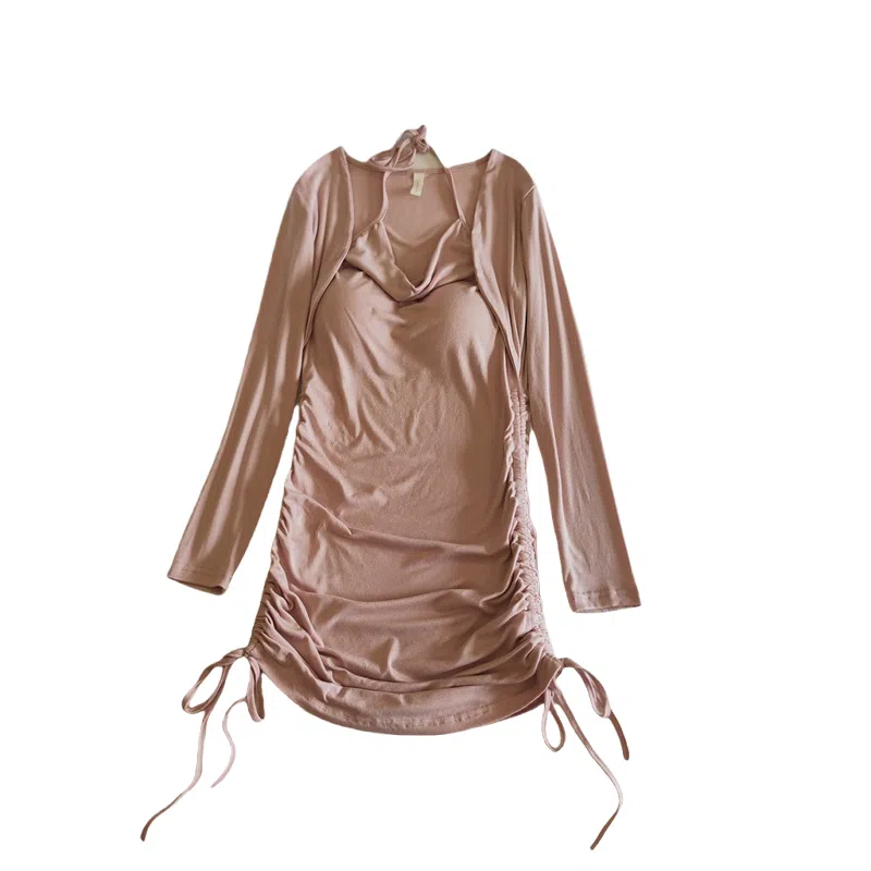 莫代尔 韩版休闲简约舒适轻柔细腻长袖裙宽松显瘦自带胸垫防凸点家居裙睡裙 女款