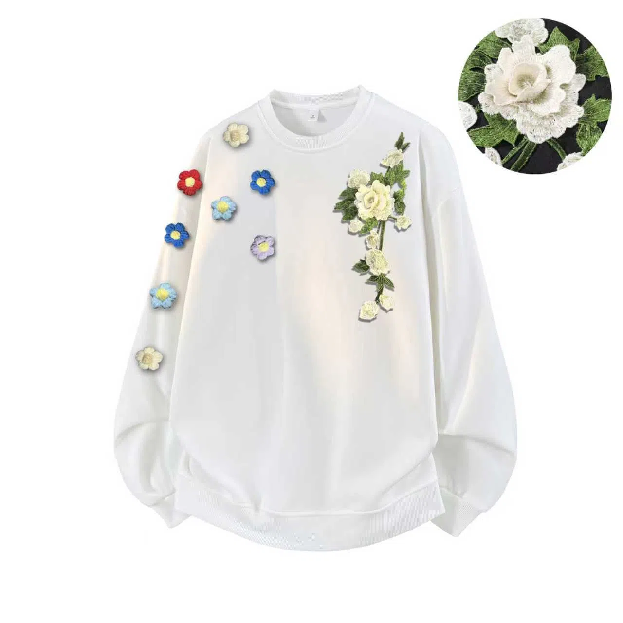 【万针立体刺绣系列】布客行 美式复古植物花卉文艺风纯色基础简约百搭高级感高街潮流休闲舒适学院华棉重磅长袖套头卫衣 男女同款