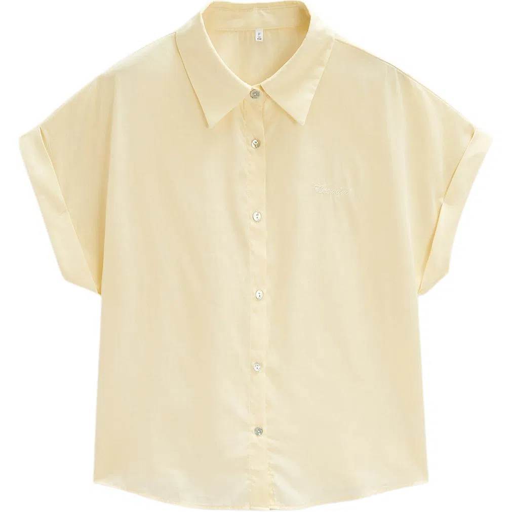 爱依服 简约纯色通勤短袖衬衫 女款