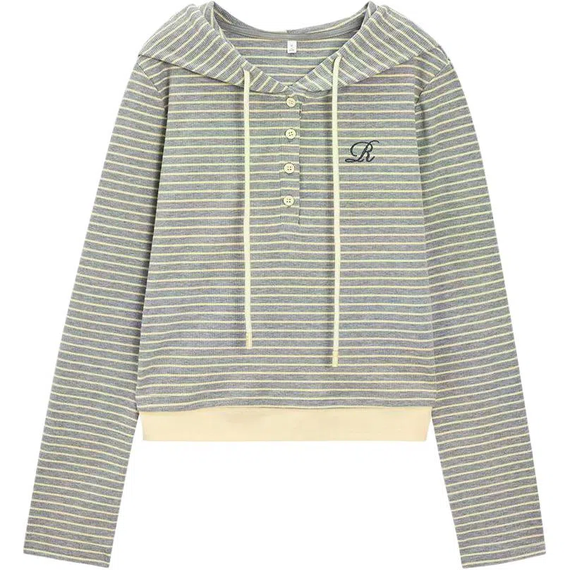 爱依服 设计感休闲通勤条纹长袖套头卫衣 女款