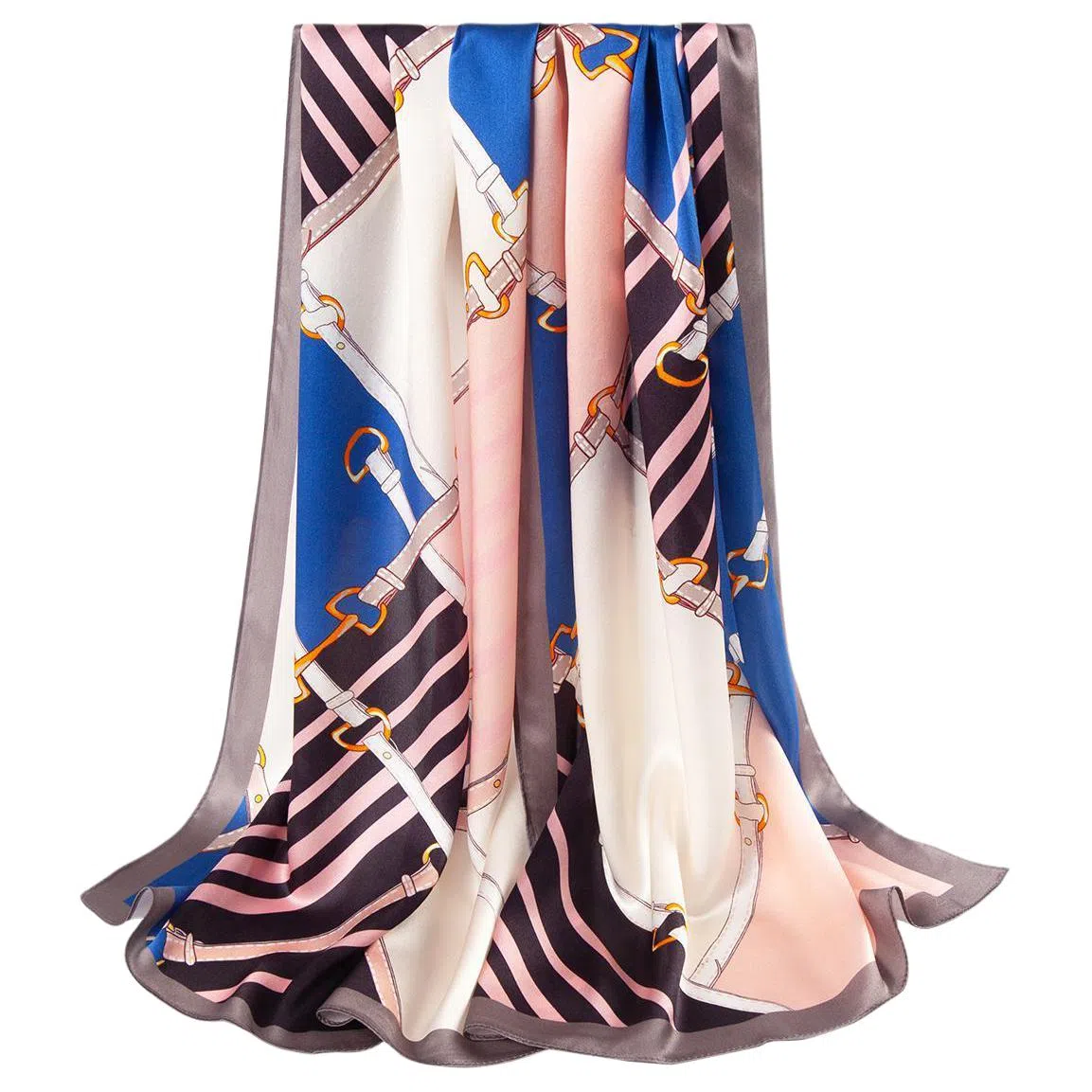 一米画纱 青春洋气丝滑优雅链条抽象图案长款披肩素绉缎出游装饰百搭长巾 桑蚕丝 丝巾 女款