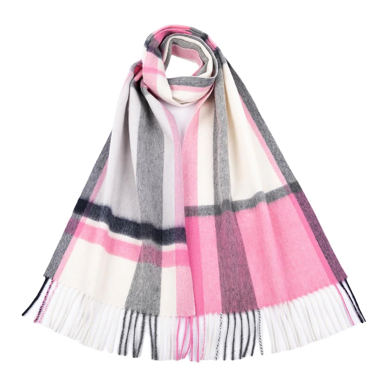 红豆 品牌格子条纹百搭经典米粉白格 羊毛 绒线围巾 男女同款情侣款