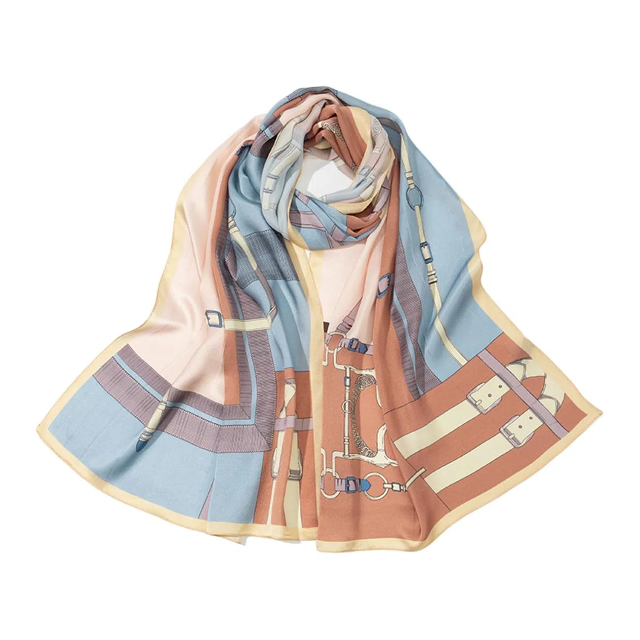 一米画纱 青春洋气丝滑优雅链条抽象图案长款披肩素绉缎出游装饰百搭长巾 桑蚕丝 丝巾 女款