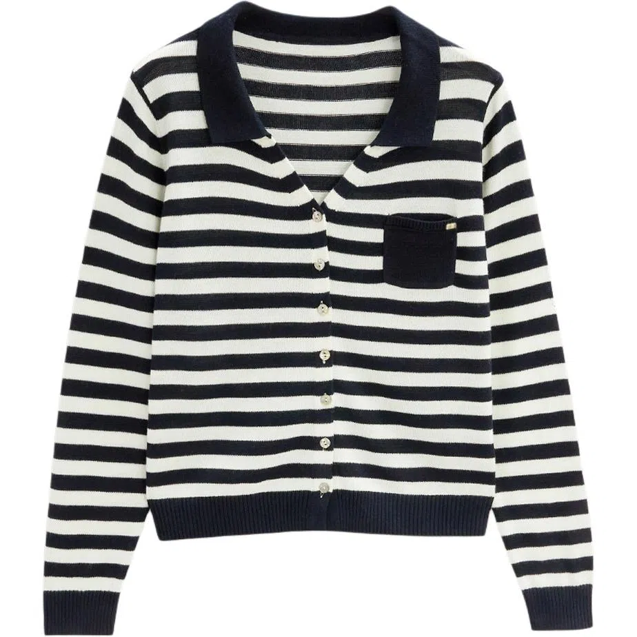 爱依服 法式成熟通勤条纹休闲风针织衫 女款