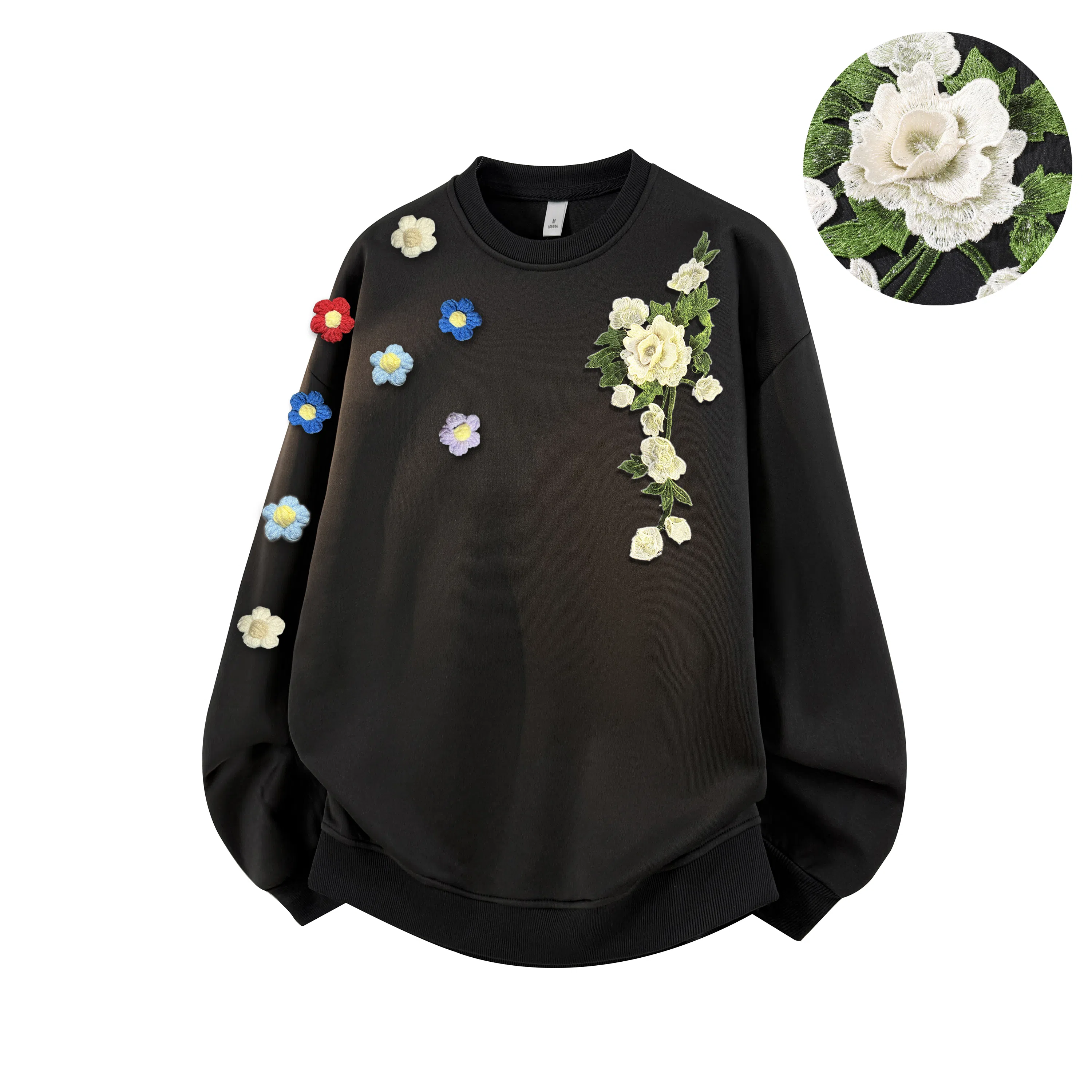 【万针立体刺绣系列】布客行 美式复古植物花卉文艺风纯色基础简约百搭高级感高街潮流休闲舒适学院华棉重磅长袖套头卫衣 男女同款