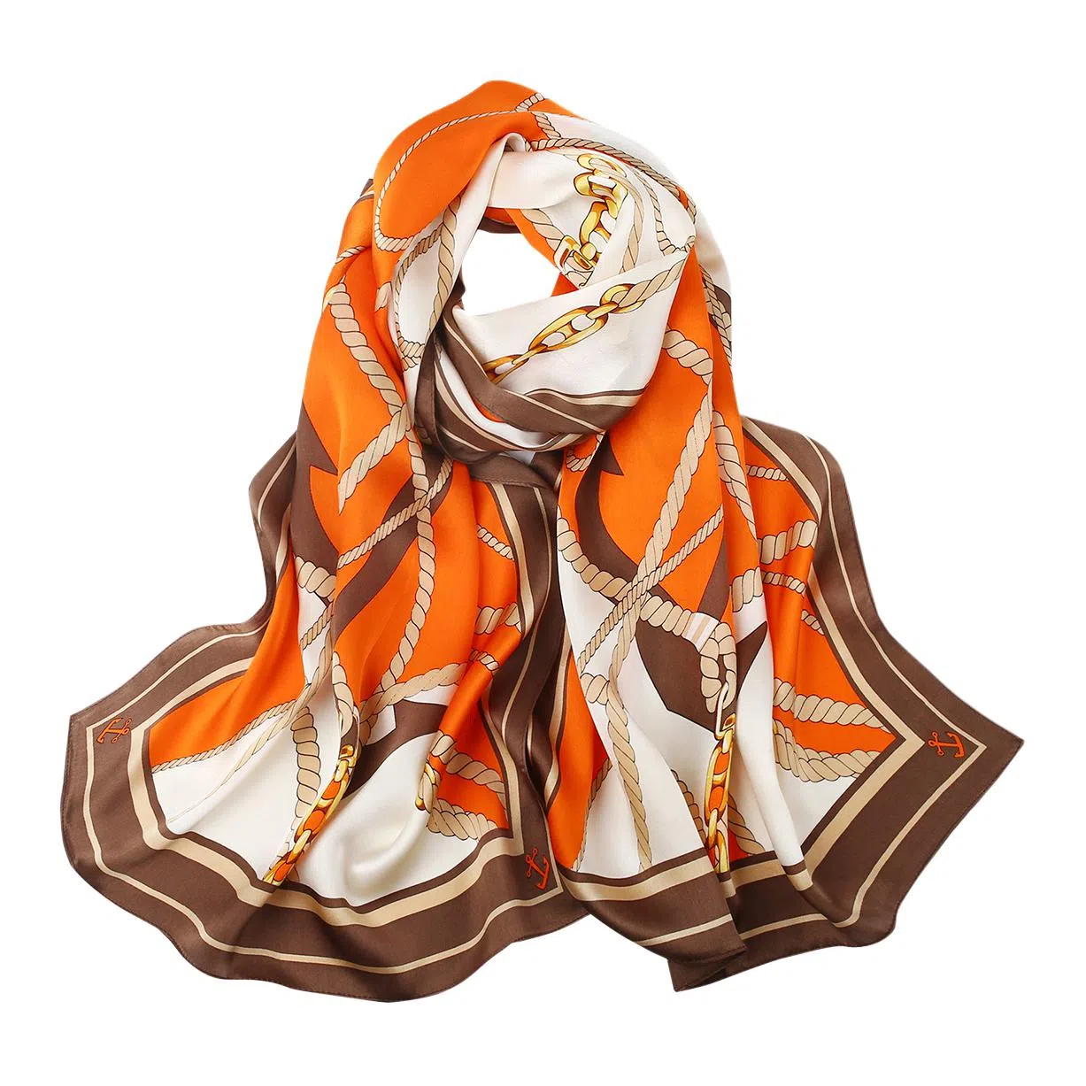 一米画纱 青春洋气丝滑优雅链条抽象图案长款披肩素绉缎出游装饰百搭长巾 桑蚕丝 丝巾 女款