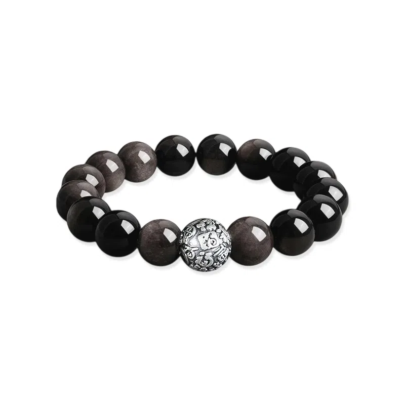 【纯银999|时来运转】 凤祥囍事 老凤祥 招财纳福吉祥如意 新中式国潮风复古潮流转运珠手饰 轻奢时尚百搭#好运 黑曜石 手串 男女同款情侣款