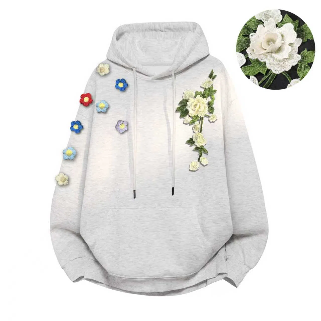 【万针立体刺绣系列】布客行 美式复古文艺风植物花卉工艺纯色基础简约百搭高级高街潮流休闲舒适学院华棉重磅长袖连帽卫衣 男女同款