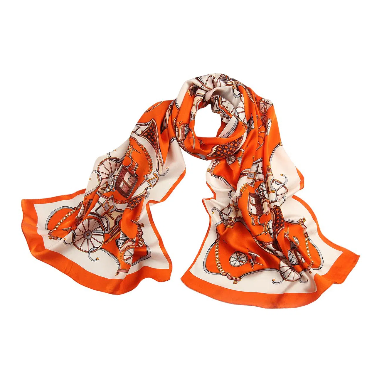 一米画纱 青春洋气丝滑优雅链条抽象图案长款披肩素绉缎出游装饰百搭长巾 桑蚕丝 丝巾 女款