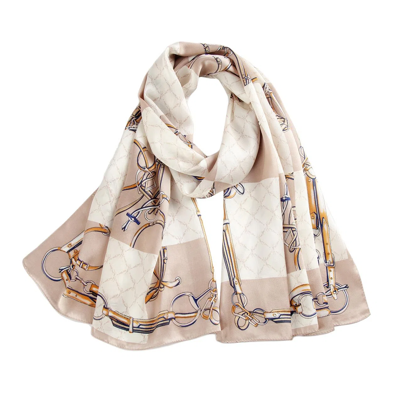 一米画纱 青春洋气丝滑优雅链条抽象图案长款披肩素绉缎出游装饰百搭长巾 桑蚕丝 丝巾 女款