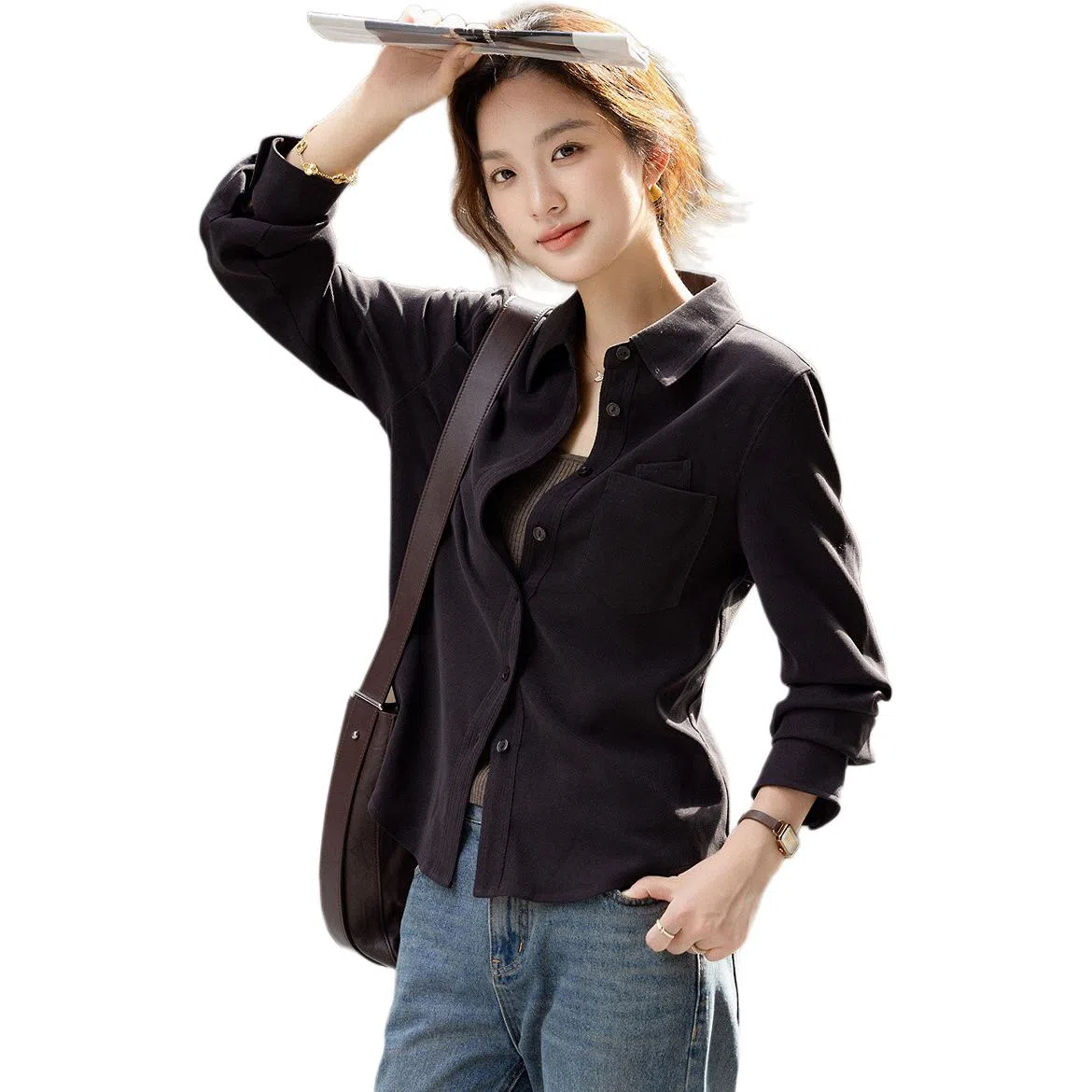 【dme】 冬季复古风保暖磨毛设计感口袋宽松衬衣秋冬长袖上衣简约舒适柔软百搭休闲时尚潮流韩系减龄修身温柔知性高级感衬衫 女款