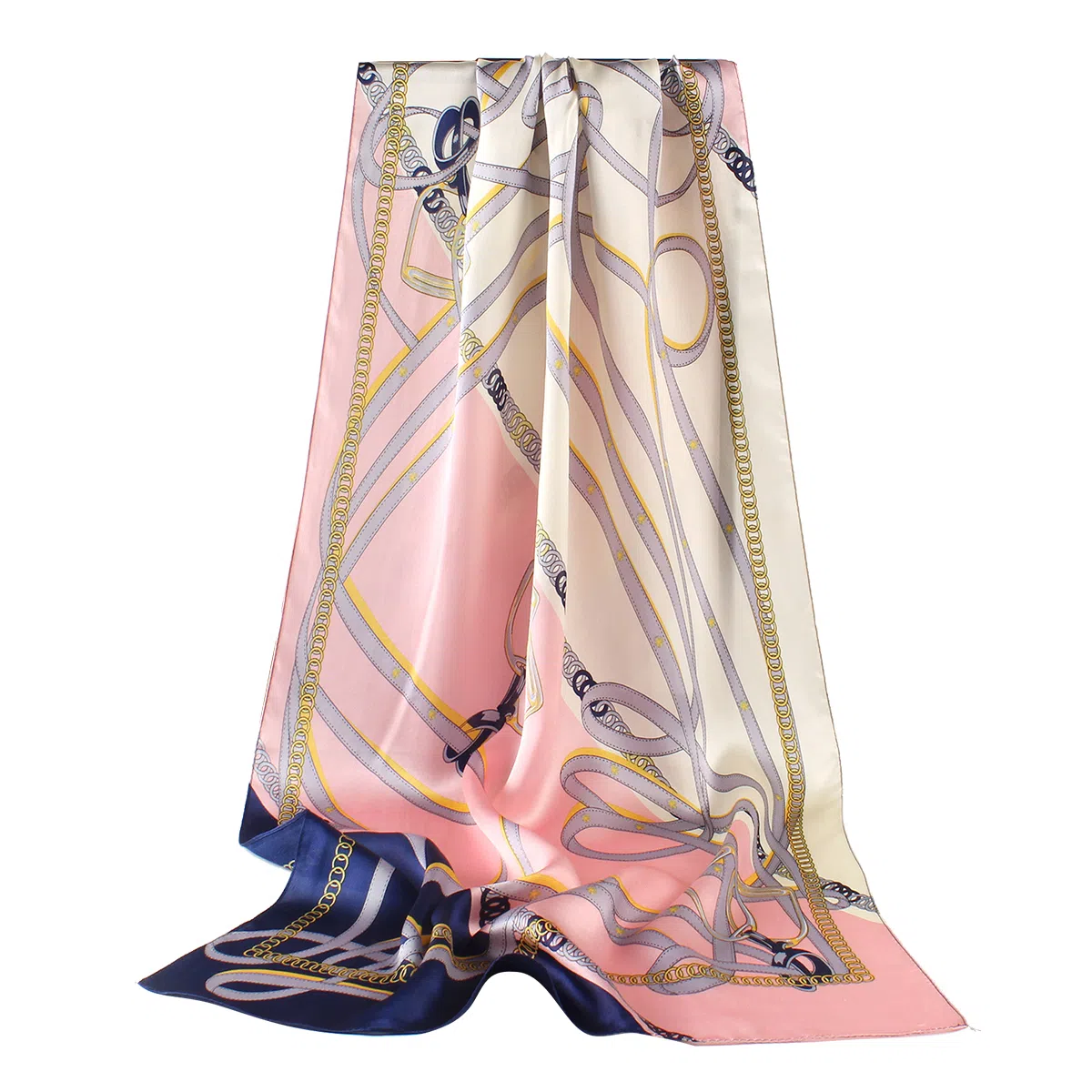 一米画纱 青春洋气丝滑优雅链条抽象图案长款披肩素绉缎出游装饰百搭长巾 桑蚕丝 丝巾 女款