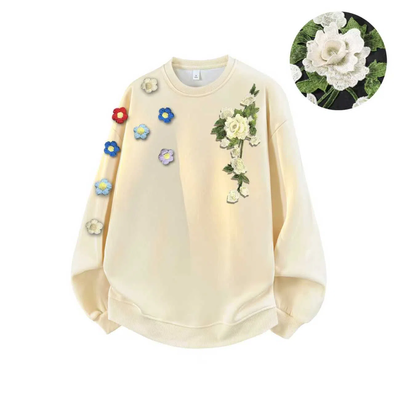 【万针立体刺绣系列】布客行 美式复古植物花卉文艺风纯色基础简约百搭高级感高街潮流休闲舒适学院华棉重磅长袖套头卫衣 男女同款