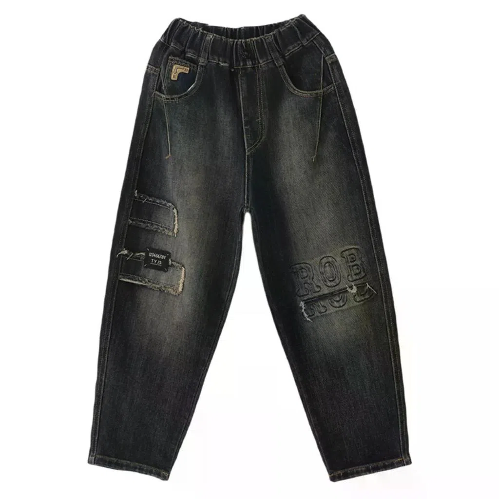 黑恐龙牛仔裤 宽松休闲时尚长裤 青少年