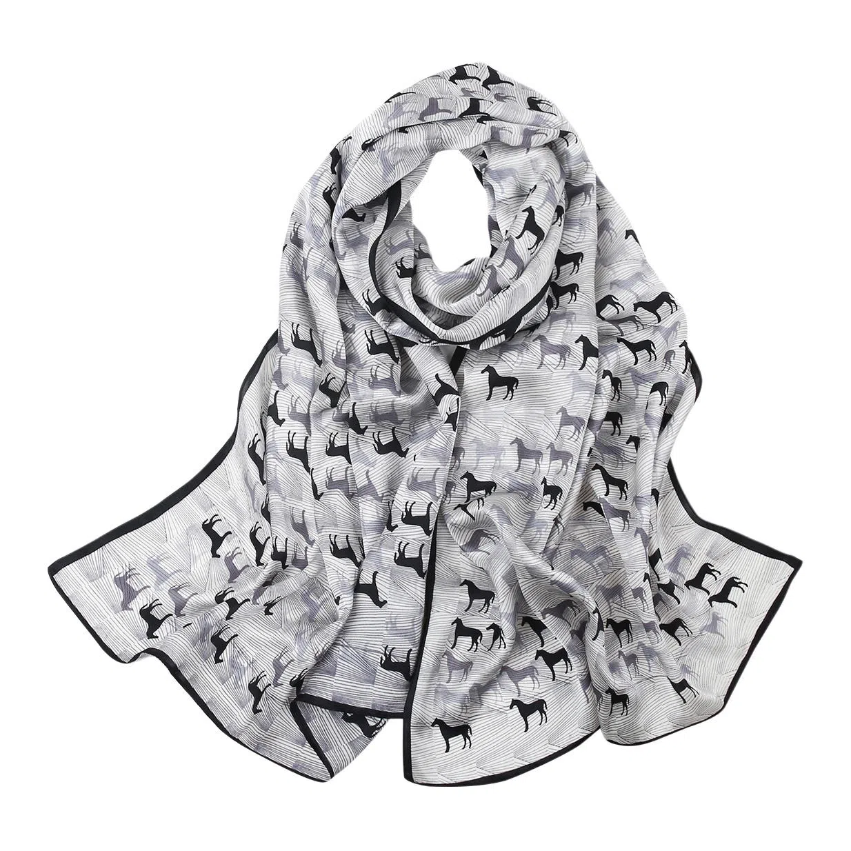 一米画纱 青春洋气丝滑优雅链条抽象图案长款披肩素绉缎出游装饰百搭长巾 桑蚕丝 丝巾 女款