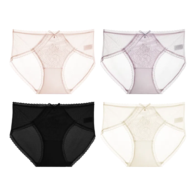 欧迪芬 法式蕾丝纯欲风女士低腰网纱甜辣少女三角内裤 女款