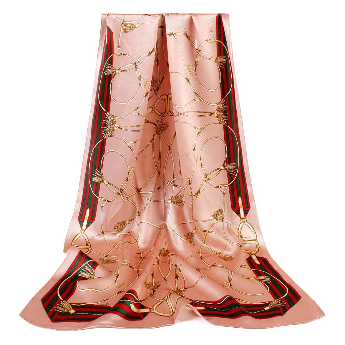 一米画纱 青春洋气丝滑优雅链条抽象图案长款披肩素绉缎出游装饰百搭长巾 桑蚕丝 丝巾 女款