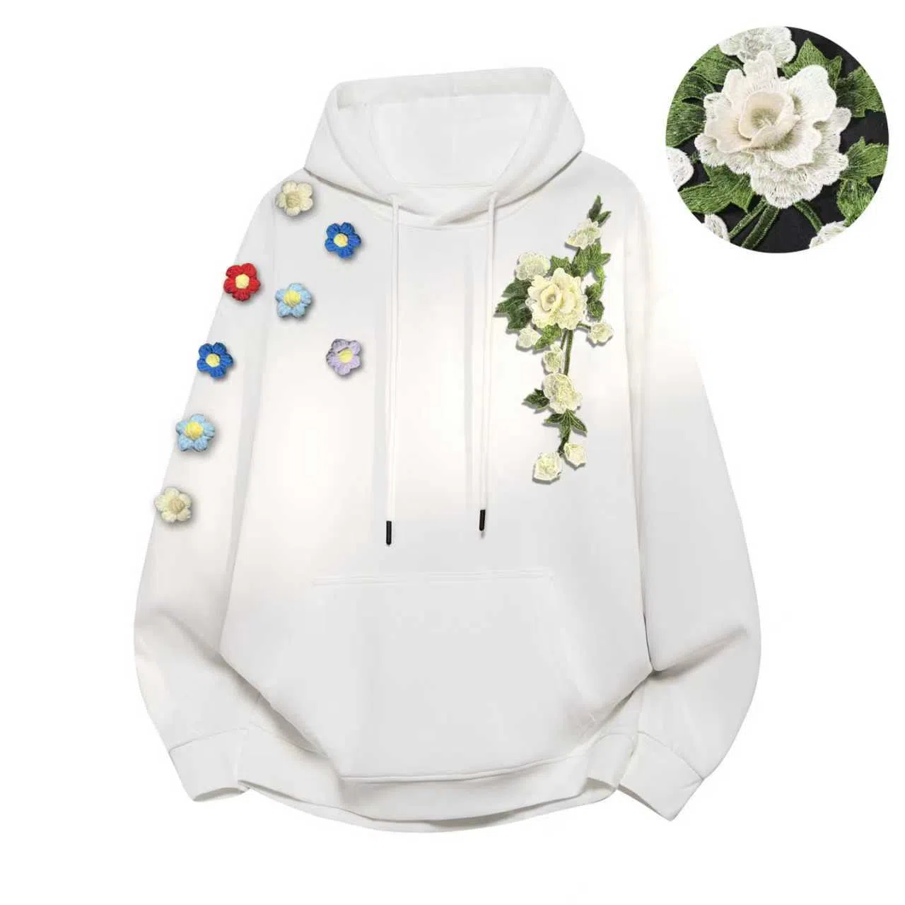 【万针立体刺绣系列】布客行 美式复古文艺风植物花卉工艺纯色基础简约百搭高级高街潮流休闲舒适学院华棉重磅长袖连帽卫衣 男女同款