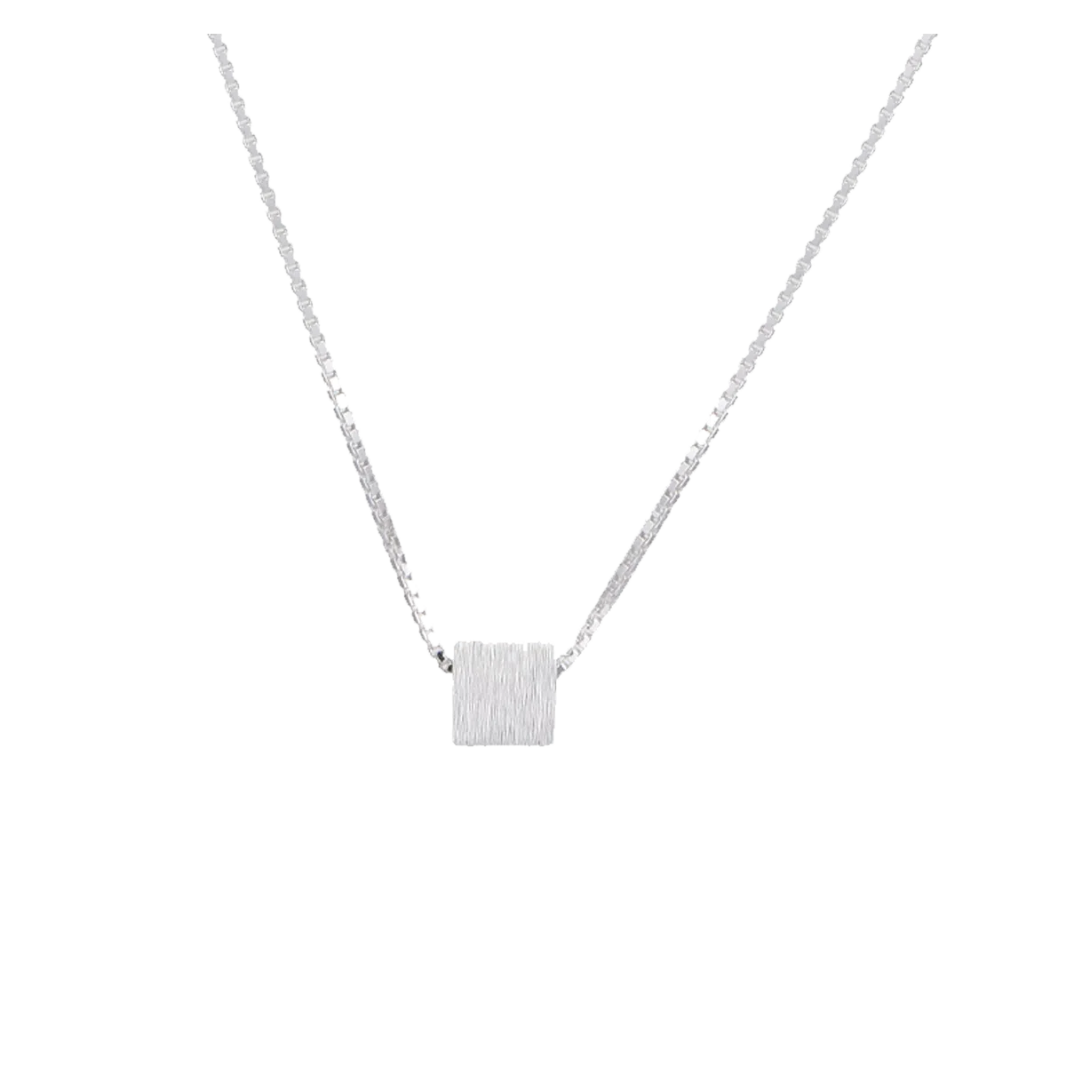 【999银方糖】 色菲尔 韩式拉丝方块锁骨链 幸运小方块简约时尚高级优雅几何个性小众设计气质日常通勤百搭可调节 银 项链 女款