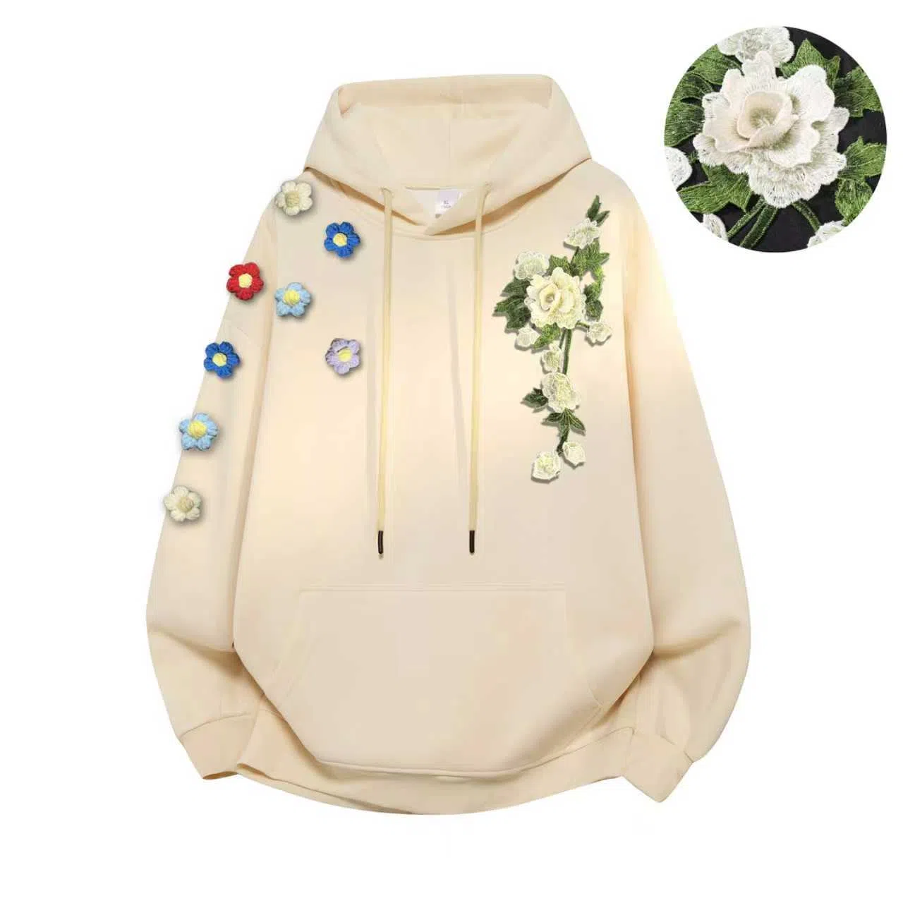 【万针立体刺绣系列】布客行 美式复古文艺风植物花卉工艺纯色基础简约百搭高级高街潮流休闲舒适学院华棉重磅长袖连帽卫衣 男女同款