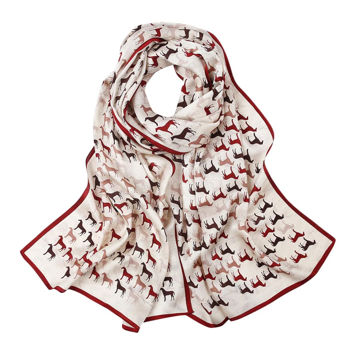 一米画纱 青春洋气丝滑优雅链条抽象图案长款披肩素绉缎出游装饰百搭长巾 桑蚕丝 丝巾 女款