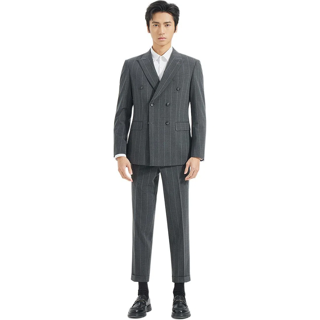 利郎 条纹双排扣复古时尚西装套装 男款