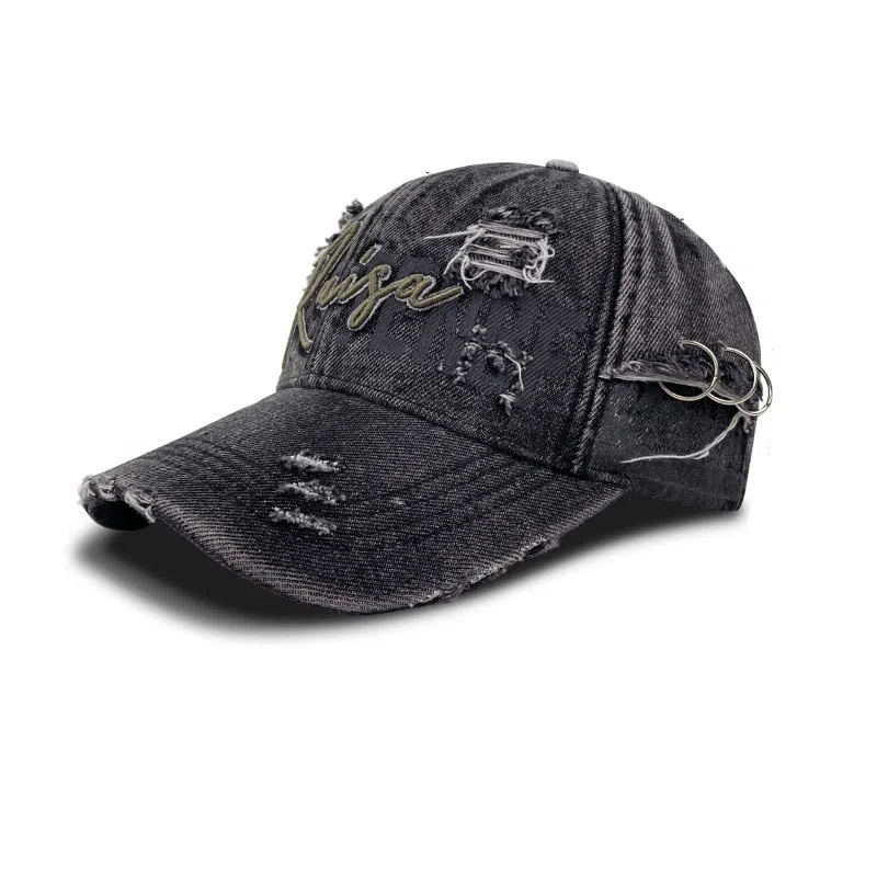 山一丸 简约韩版高端破洞复古水洗 聚酯纤维 鸭舌帽 男女同款情侣款