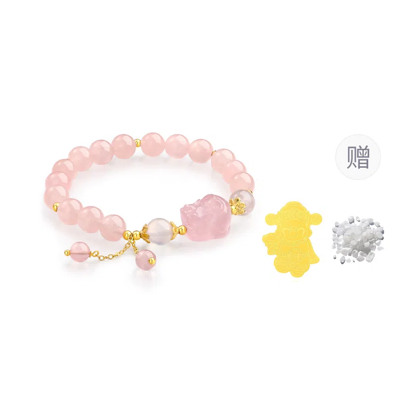 【招桃花锁良缘】 金六福吉祥 粉色浪漫樱花色手饰 甜美优雅少女心小众时尚高级感精致百搭通勤佩戴招财貔貅礼送#好运天然 粉水晶 手串 女款