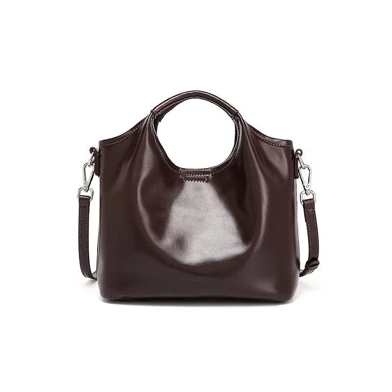 红蜻蜓 小众含内袋潮新时尚高级感单肩斜挎包 牛皮 手提包 女款 咖啡色