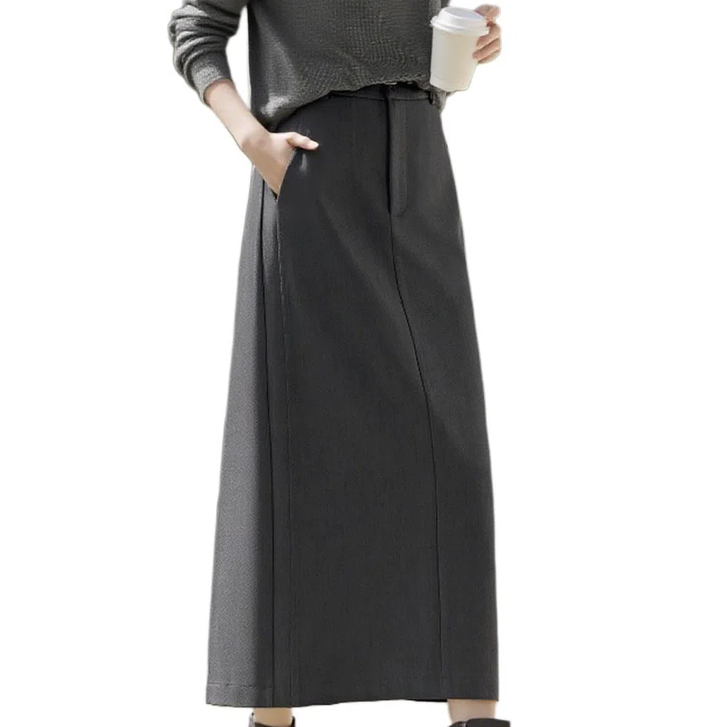 佐塞斯 纯色宽松适中高腰休闲长裙 女款