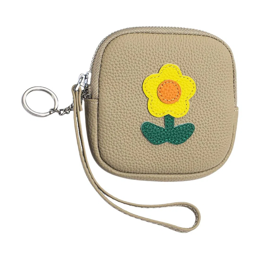 掐尖 真皮小香风花朵钱袋手腕手拿包创意向日葵收纳包 头层牛皮 零钱包 常规 女款 黑色/白色/灰色