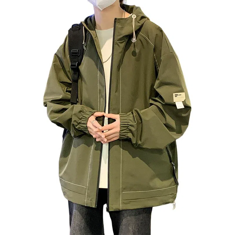 洋气先生 美式潮牌撞色拼接带帽开衫设计痞帅长袖上衣休闲舒适防风保暖耐磨日常通勤户外徒步无性别主义简约百搭连帽工装外套夹克 男女同款