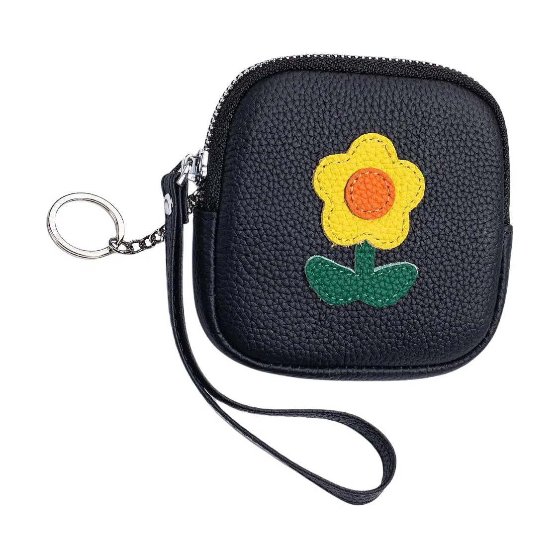 掐尖 真皮小香风花朵钱袋手腕手拿包创意向日葵收纳包 头层牛皮 零钱包 常规 女款 黑色/白色/灰色