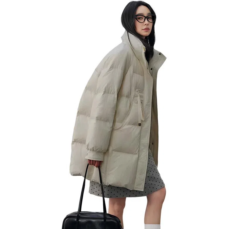 鸭鸭 冬季韩版立领中长款宽松直筒休闲时尚加厚羽绒服 女款