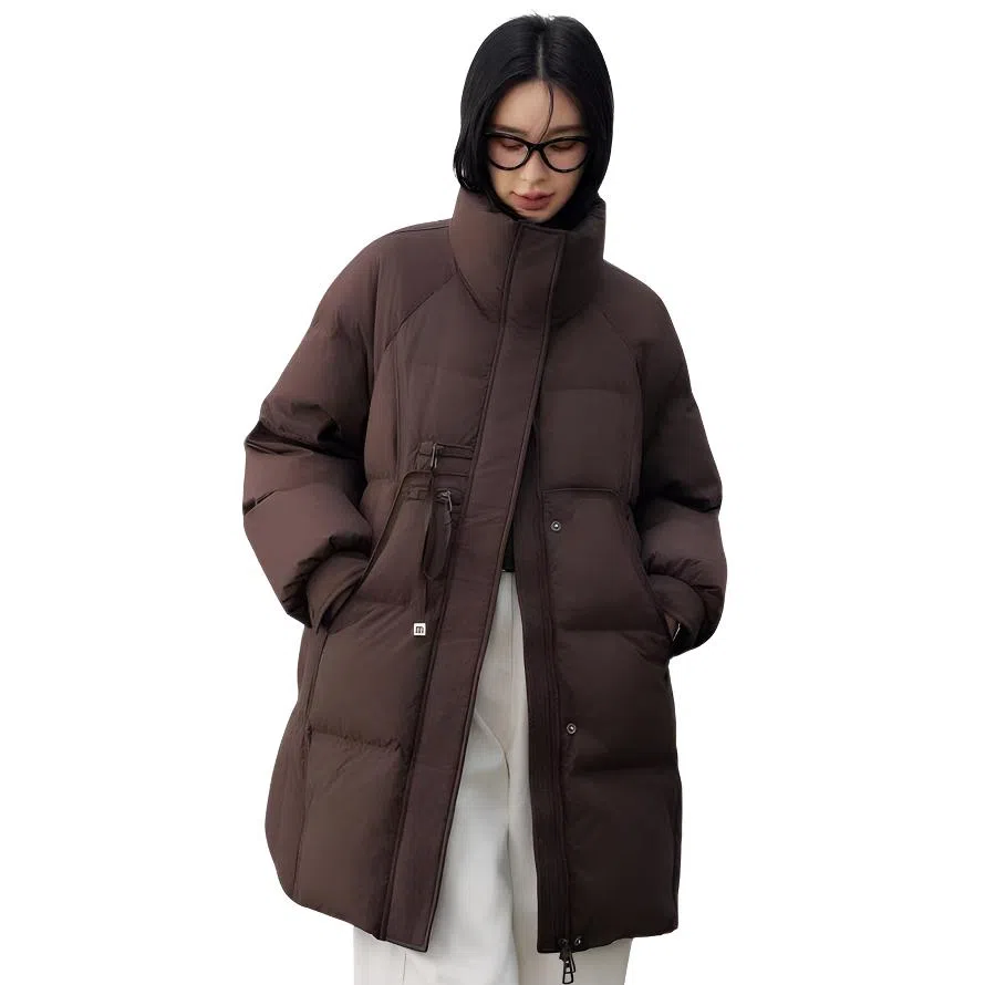 鸭鸭 冬季韩版立领中长款宽松直筒休闲时尚加厚羽绒服 女款