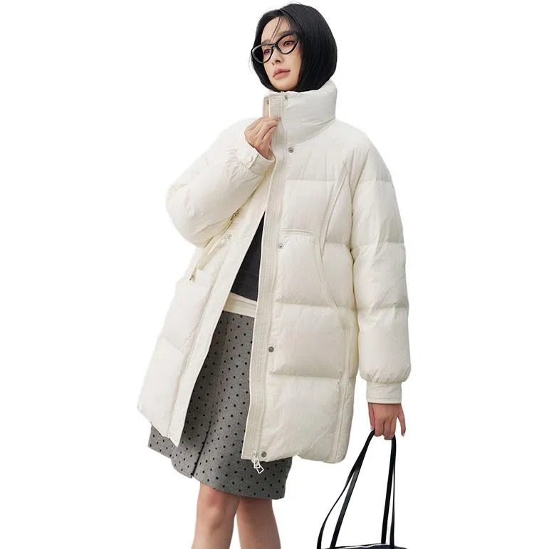 鸭鸭 冬季韩版立领中长款宽松直筒休闲时尚加厚羽绒服 女款